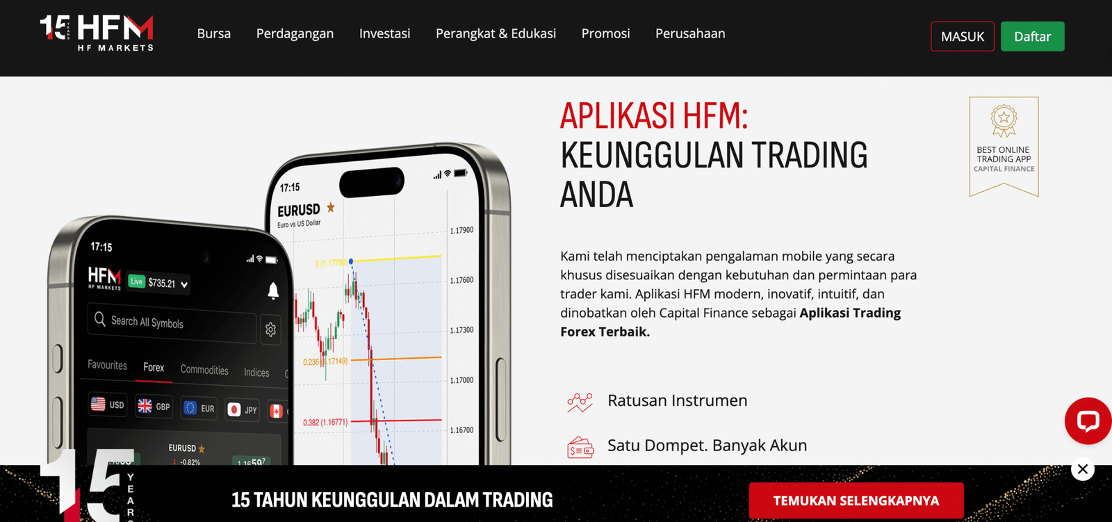 hf markets website screenshot